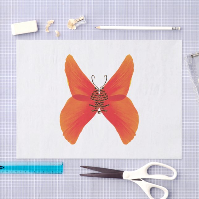 Papel De Seda Mariposa de amapola roja naranja con su nombre (Artesanía)