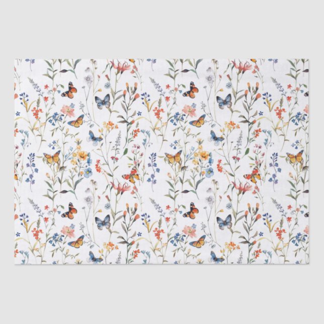 Papel De Seda Mariposa de flor silvestre acuarela Empaquetado (Anverso)