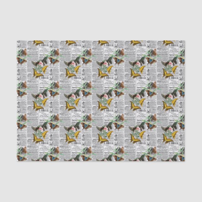 Papel De Seda Mariposa de Floral Newsprint (Anverso)