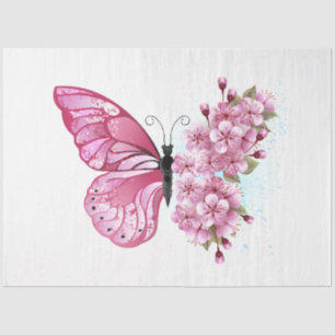 Papel De Seda Mariposa de flores con Sakura rosa
