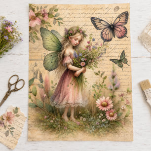 Papel De Seda Mariposa de Hada Floral Vintage Efímera Decoupage