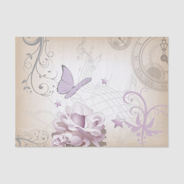 Papel De Seda Mariposa del Viejo Mundo Lavender-Mauve & Beige (Anverso)