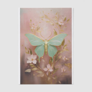Papel De Seda Mariposa Esmeralda y Flores Doradas Rosa Elegante