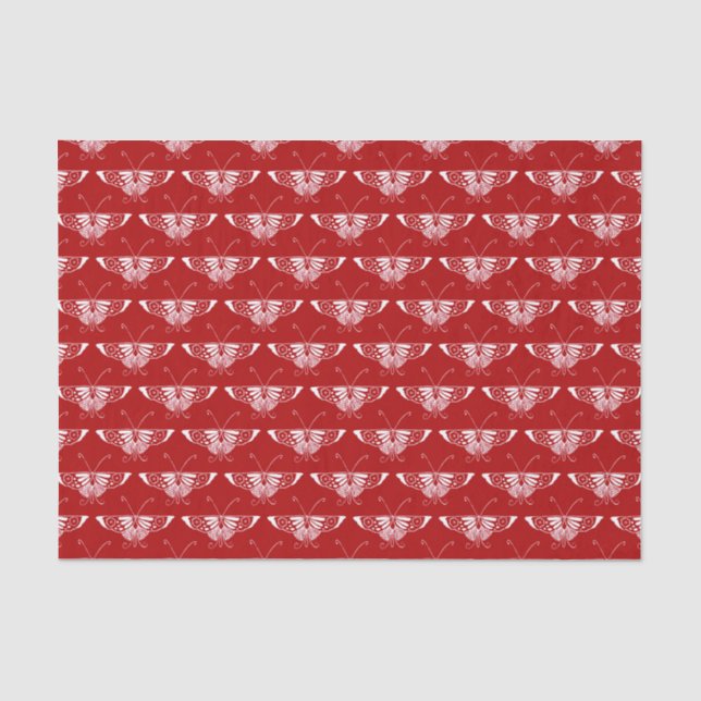 Papel De Seda Mariposa estilo Art Deco - rojo oscuro y blanco (Anverso)