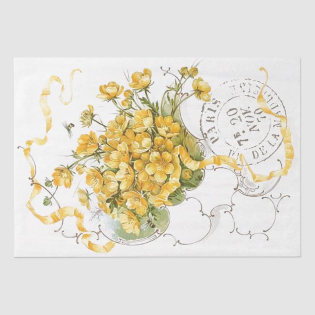 Papel De Seda Mariposa Flor Amarillo Decoración Postmark Paris (Anverso)