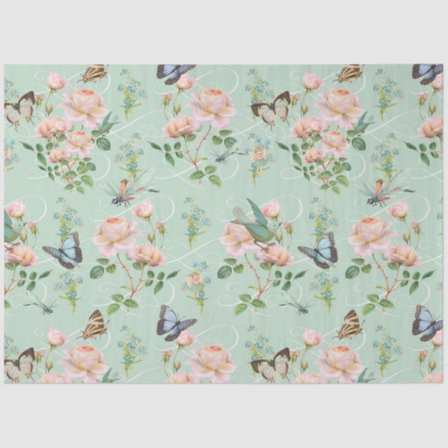 Papel De Seda Mariposa Flora Floral Rosa de lechón de hadas ocul (Anverso)