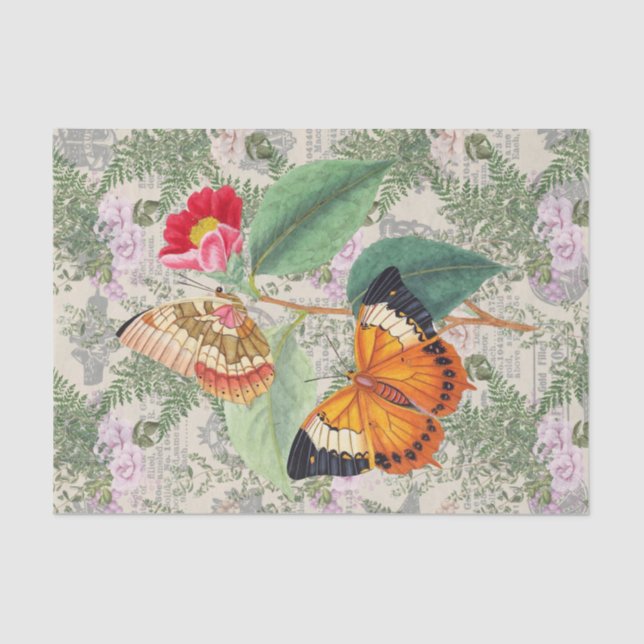 Papel De Seda Mariposa floral elegante (Anverso)