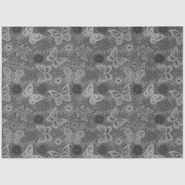 Papel De Seda Mariposa floral floral natural de plata de lujo (Anverso)