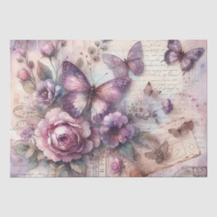 Papel De Seda Mariposa Floral Grunge Vintage Morado Elegante 