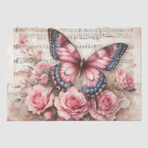 Papel De Seda Mariposa Floral Vintage Rosa Distinguida