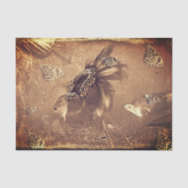 Papel De Seda Mariposa Girasol Oscuro Sepia Vintage Negativo