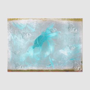 Papel De Seda Mariposa Girasol Verde azulado Plata Vintage Antig