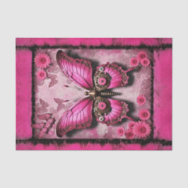 Papel De Seda Mariposa industrial rosa con descomposición floral