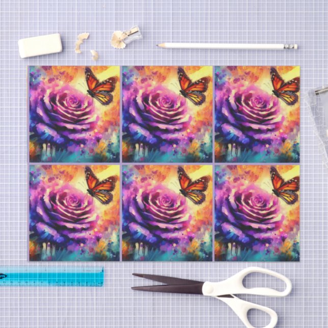 Papel De Seda Mariposa monarca en el Rosa en la desconexión del  (Artesanía)