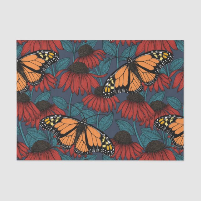 Papel De Seda Mariposa monarca sobre las colmenas rojas (Anverso)