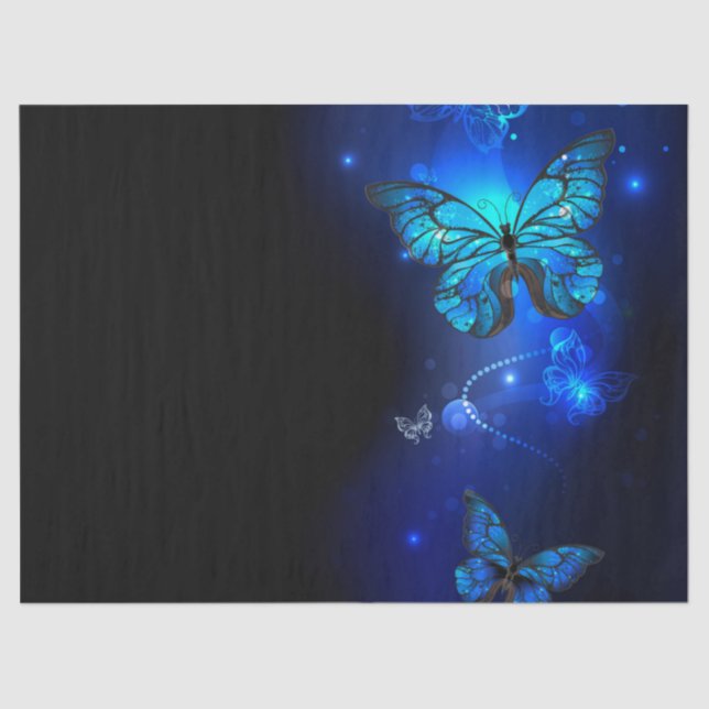 Papel De Seda Mariposa morfo en el fondo oscuro (Anverso)