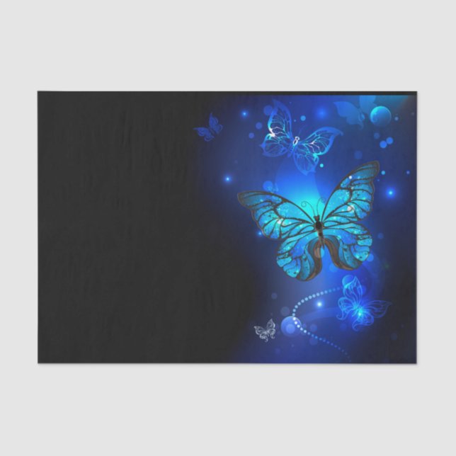 Papel De Seda Mariposa morfo en el fondo oscuro (Anverso)
