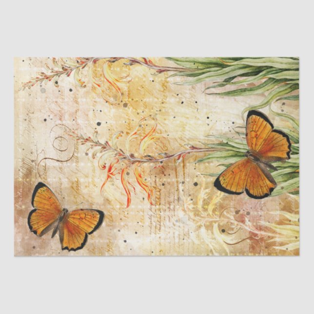 Papel De Seda Mariposa Naranja de época (Anverso)