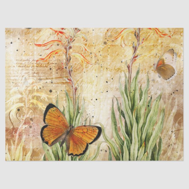 Papel De Seda Mariposa Naranja de época (Anverso)