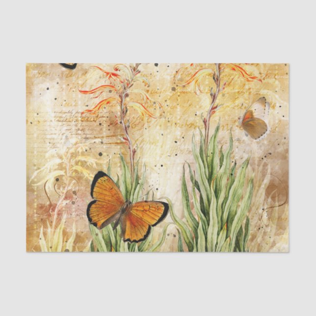 Papel De Seda Mariposa Naranja de época (Anverso)