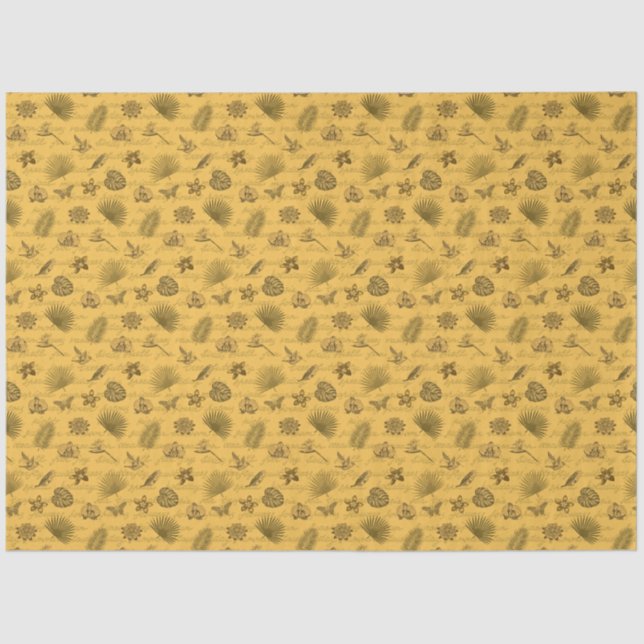 Papel De Seda Mariposa Natural Tropical Gold Moderno de Lujo (Anverso)