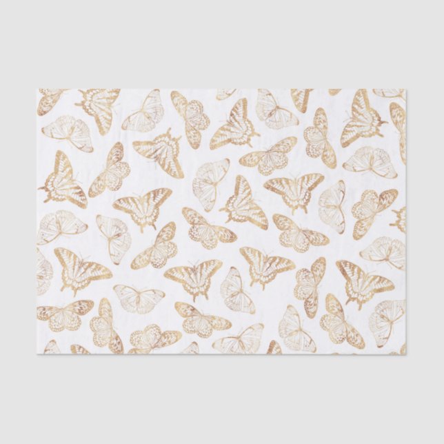 Papel De Seda Mariposa Purpurina de oro elegante (Anverso)