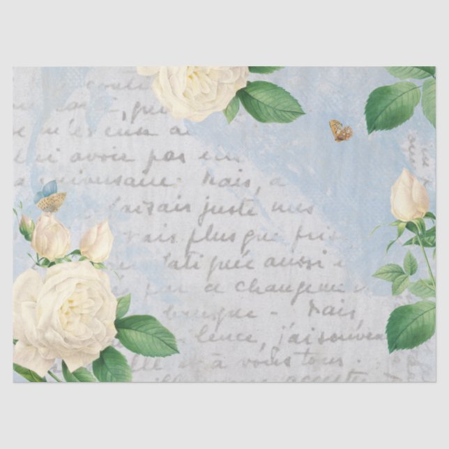 Papel De Seda Mariposa rosa blanca Guión francés Decoración azul (Anverso)