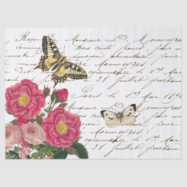 Papel De Seda Mariposa rosa de la rosa de la mariposa de la escr (Anverso)