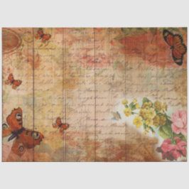 Papel De Seda Mariposa rosa de verano con efemera de flores