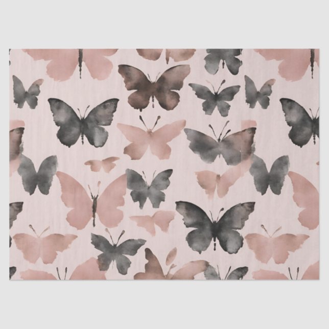 Papel De Seda Mariposa rosa tenue acuarela (Anverso)