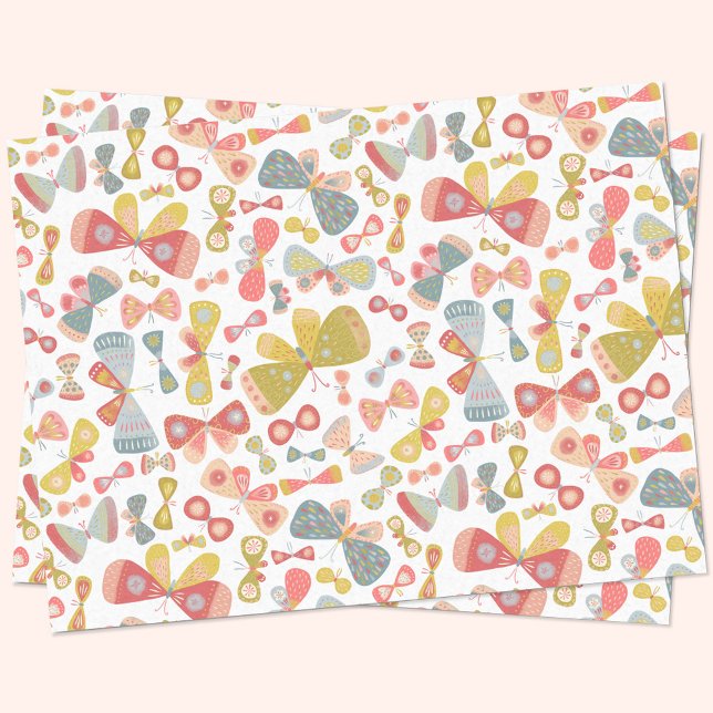 Papel De Seda Mariposa rosa verde (Butterfly watercolor pattern tissue paper)