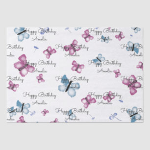 Papel De Seda Mariposa rosa y azul con monograma