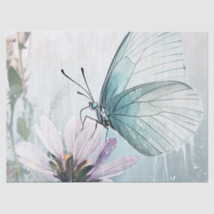 Papel De Seda Mariposa Verde Menta Suave Floral Pastel