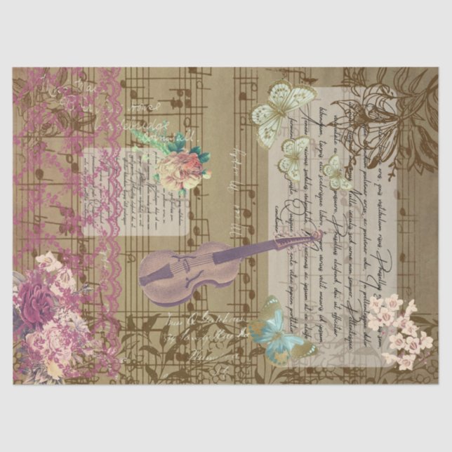 Papel De Seda Mariposa, violín y efemera de encaje (Anverso)