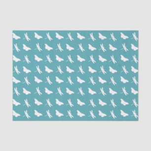 Papel De Seda Mariposa y libélula de color verde azulado y blanc