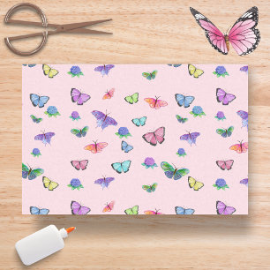 Papel De Seda Mariposas acuarela con hortensias