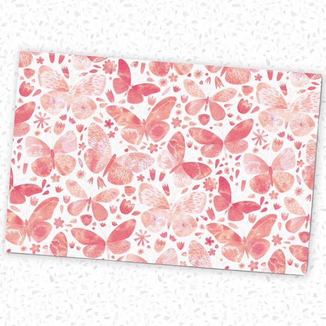 Papel De Seda Mariposas Acuarela Coral Rosa (Subido por el creador)