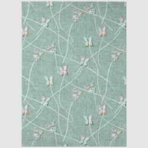 Papel De Seda Mariposas acuarela sobre verde menta