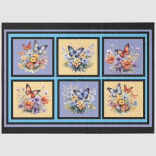 Papel De Seda Mariposas acuarelas florales en la descomposición 