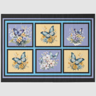 Papel De Seda Mariposas acuarelas florales en la descomposición 