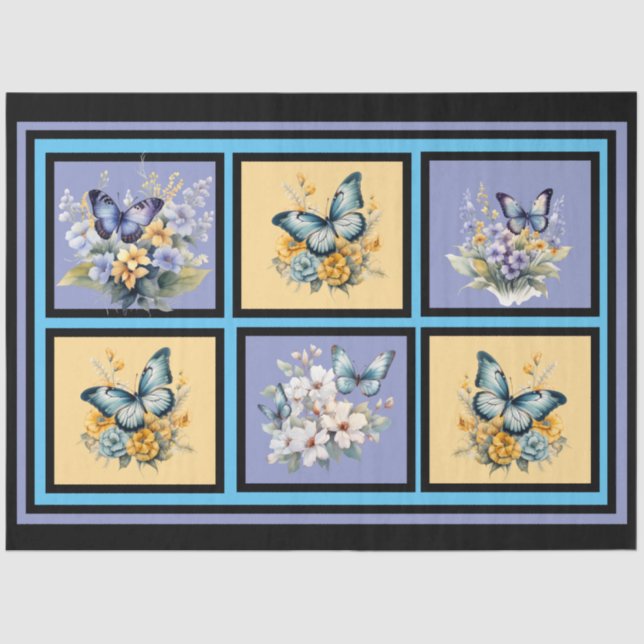 Papel De Seda Mariposas acuarelas florales en la descomposición  (Anverso)