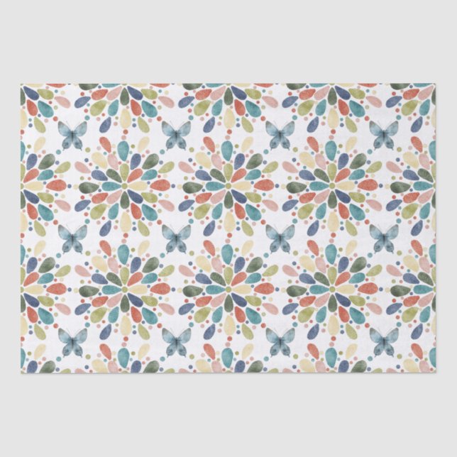 Papel De Seda Mariposas acuarelas y flores abstractas (Anverso)