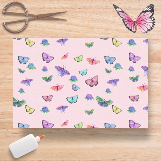 Papel De Seda Mariposas acuáticas con hidrangeas (Subido por el creador)