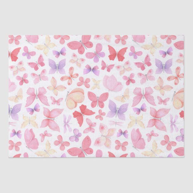 Papel De Seda Mariposas amarillas rosadas púrpura (Anverso)
