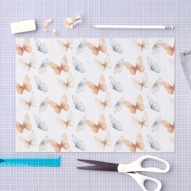 Papel De Seda Mariposas Azules Melocotón Baby Shower (Artesanía)