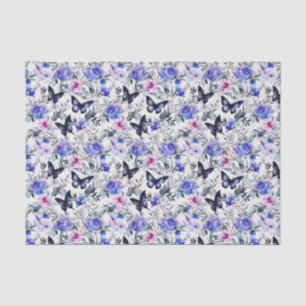 Papel De Seda Mariposas Azules y Flores