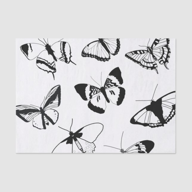 Papel De Seda Mariposas blancas y negras (Anverso)