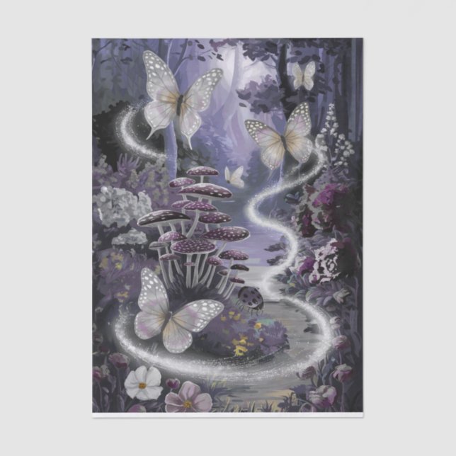 Papel De Seda Mariposas brillantes, Amethyst Night Woodland, (Anverso)
