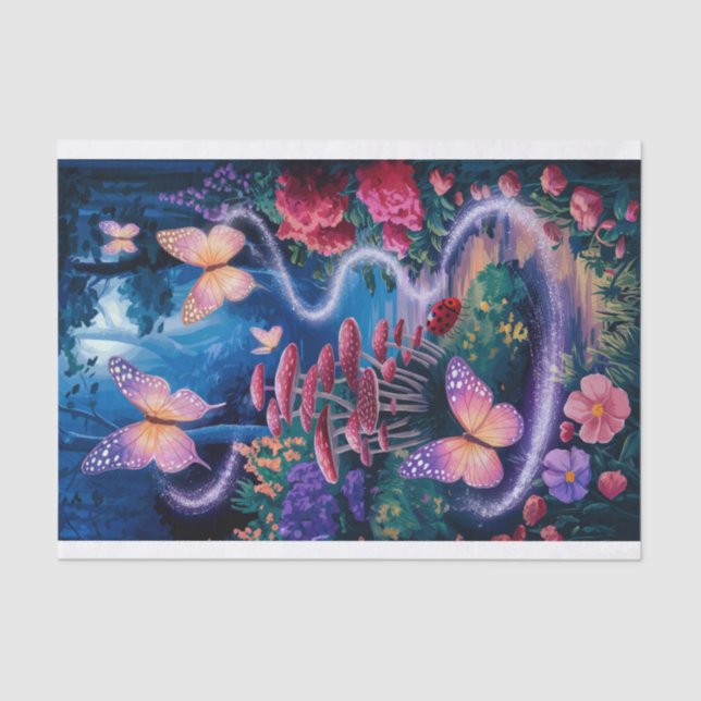 Papel De Seda Mariposas brillantes, Woodland nocturna etérea, (Anverso)