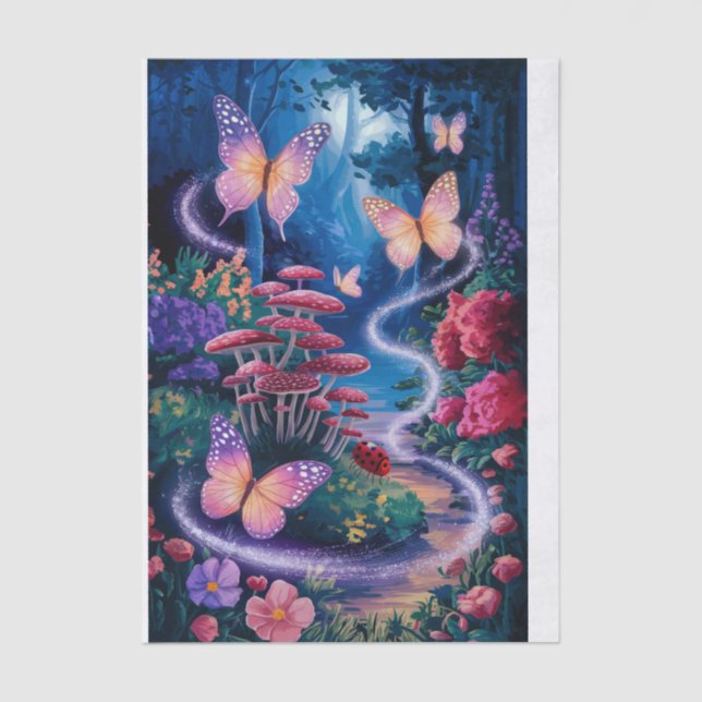 Papel De Seda Mariposas brillantes, Woodland nocturna etérea, (Anverso)